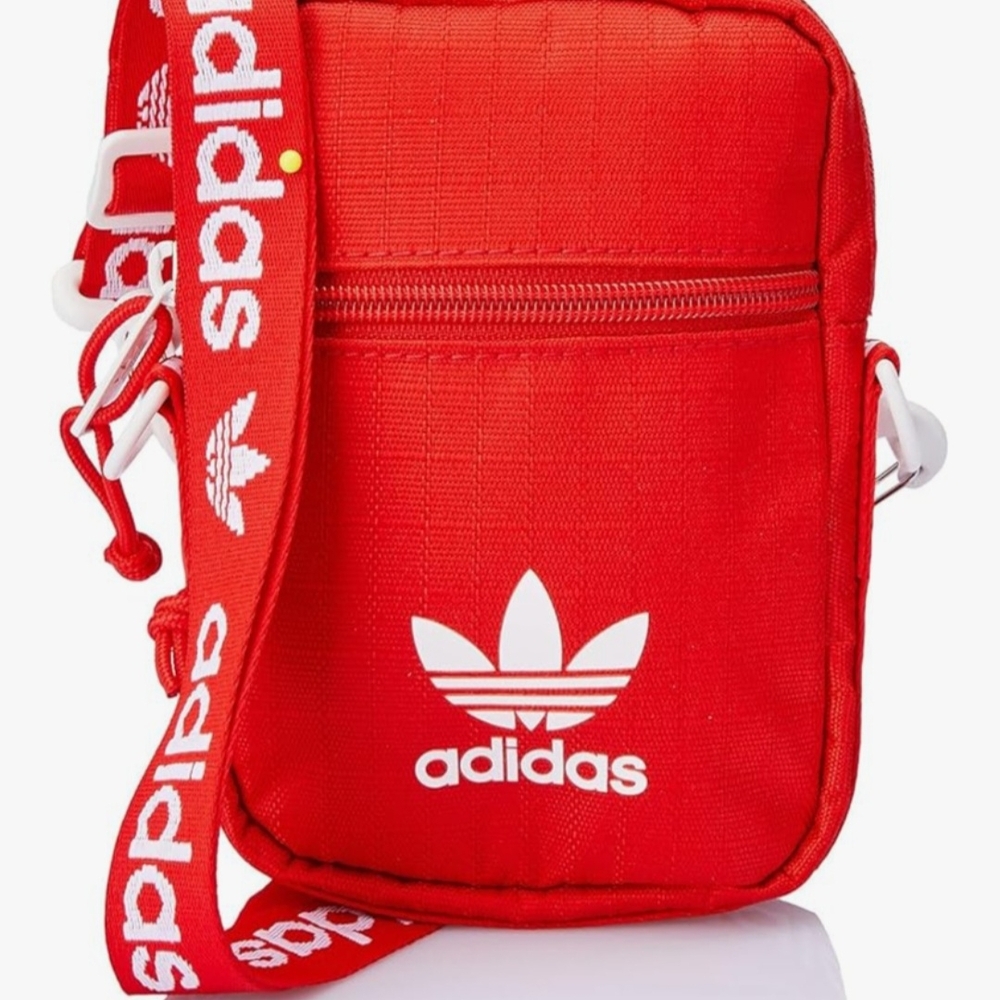 Adidas Red Festival Crossbody Shoulder Bag Adjustable Strap Zip 3 Stripes